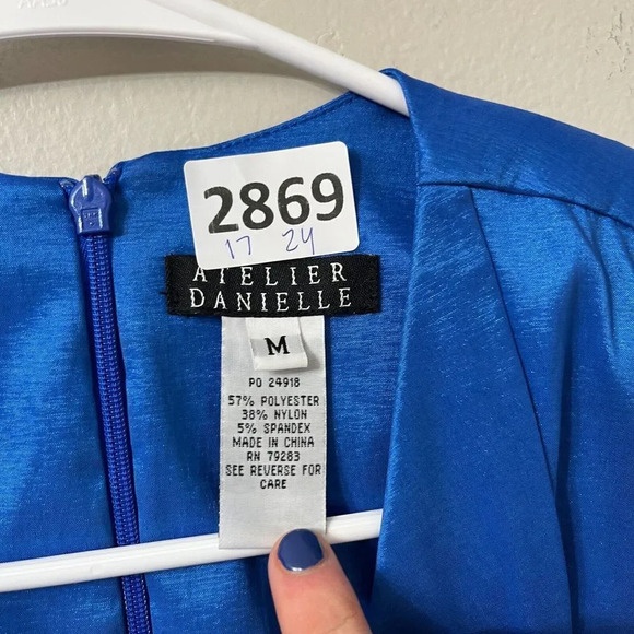 Atelier Danielle Women Blue Blazer M Belted Rhinestone Formal Blouse Taffeta - Picture 2 of 7